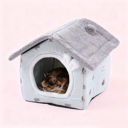 Pssopp Kitten House Bed, Fully Removable and Washable 4 Seasons Universal Secure and Cozy Enclosured Environment Detachable Soft Cat Tent Bed for Indoor Use (Gray)