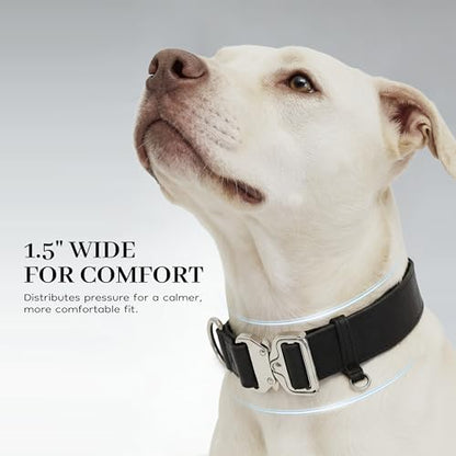 AssuredLock Leather Dog Collar, 1.5” Wide, Smooth Quick-Release Buckle with Adjustable Design, Heavy-Duty Handcrafted Collars for Large Dogs, Black-L - color: Black, size: 17-28.5 In