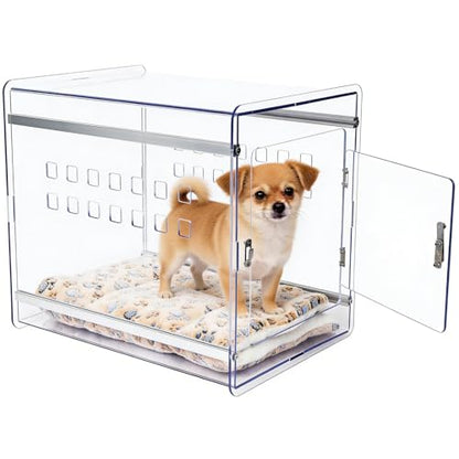 Dog Crate Furniture, Clear Indoor Dog Kennel for Small to Medium Dog, Durable Crack-Resistant PC Polycarbonate Pet Kennel, Lockable & Ventilated, Modern Dog Crate End Table,21.6"Lx15.7"Wx17.7"H - size: 21.6"L x15.7"W x17.7"H