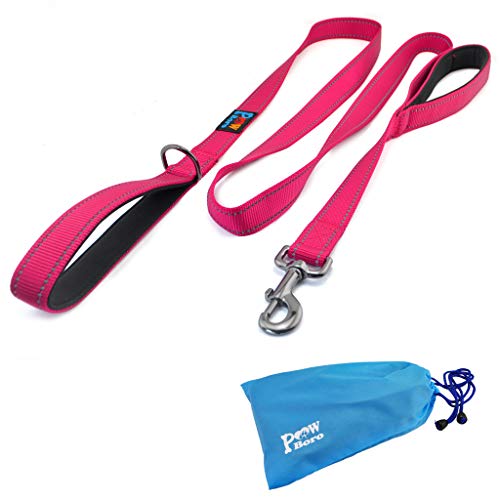 Powboro Double Handle Dog Leash, Heavy Duty Leash, Traffic Padded Handle, Reflective Stitching,6ft Long Dog Lead for Control All Dog Safety Training Walking Hiking (Rose Pink) - color: Rose Pink