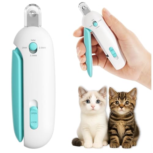 Cat Nail Clipper, Cat Nail Trimmer with Adjustable 3-Size Trimming Hole & Hidden Nail File, Anti-Splash Claw Cutter with Debris Catcher for Kittens, Cats & Small Pets Home Grooming