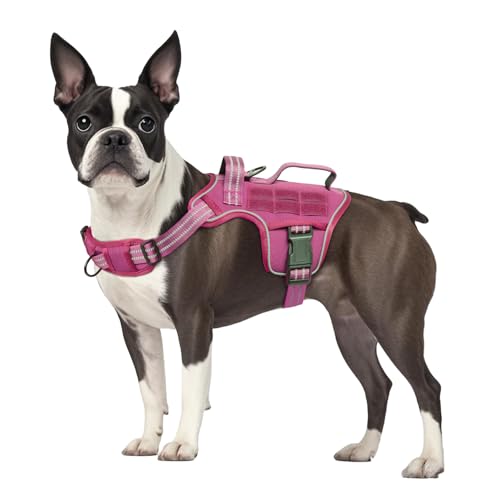 Small Dog Harness, Heavy Duty Tactical No Pull Dog Harness, No Choke, Easy On and Off Pet Vest with Molle System, Adjustable Reflective Dog Vest with Breathable Padded for Walking Hiking Training - color: Pink, size: S(Neck:16-22",Chest:20-28"),18-35 lbs