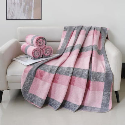 ZYFZCYBL Fleece Throw Blankets for Couch Bulk Lightweight Warm Soft Cozy Blanket 6 Pack Bulk Fleece Blanket Solid for Bed Couch Office Gifts Outdoor 50 x 60 inch Pink and Grey - color: Plaid (Pink and Grey)