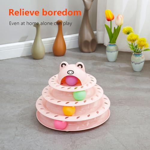 Cat Toys, 4-Level Turntable Ball Track Interactive Cat Toy for Indoor Cats, Self Play Fun Roller with Colorful Rotating Ball Puzzle Exercise Kitten Toys (Pink) - color: Pink