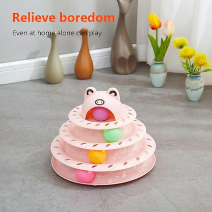 Cat Toys, 4-Level Turntable Ball Track Interactive Cat Toy for Indoor Cats, Self Play Fun Roller with Colorful Rotating Ball Puzzle Exercise Kitten Toys (Pink) - color: Pink
