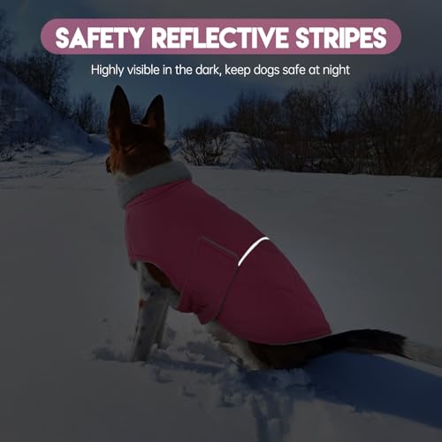 BRKURLEG Dog Winter Jacket, Warm Dog Winter Coats for Small and Medium Large Dogs, Reflective Adjustable Pet Cold Weather Coats, Waterproof Dogs Snow Jacket Clothes Fleece Vest XXL, Rose Red - color: Rose Red, size: XX-Large