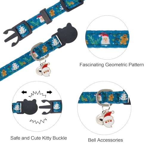 Christmas Cat Collar, Cotton 2 Pack Cat Collar with Bells, Breakaway Collars for Girl Boy Kittens, Santa - color: Santa