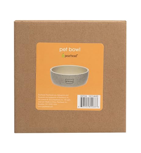 Pearhead Ceramic Meow Cat Bowl, Holds 12 oz, Whisker-Friendly Pet Dish for Food and Water, Modern Speckled White - color: Speckled "Meow", size: Single Bowl