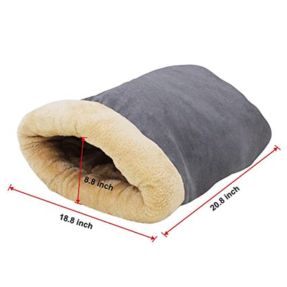4 in 1 Self Warming Burrow Cat Bed, Pet Hideway Sleeping Cuddle Cave (Gray) - color: Gray