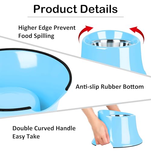 Tilted Elevated Dog Bowls Non-Slip & Non-Spill Pet Feeder with Elevated Detachable Melamine Stand, High Capacity Tilted Dog Bowl for Medium Small Size Dogs M/2 Cup Sky Blue - color: Blue, size: M/2 Cup