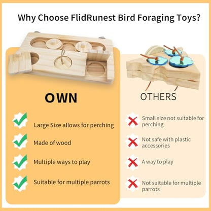 FlidRunest Wooden Bird Foraging Toys, Interactive Bird Foraging Toys Puzzle for Cage, Parakeet Training Intelligence Enrichment Toys, Parrot Cage Slow Feeder for Parakeet, Cockatiel, Sun Conures - size: Large