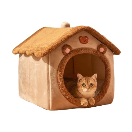 Cat Bed for Indoor Cats,Cozy Cat Cave Bed Cat House Cat Tent with Removable Cushion Pillow,Soft Warm Pet House Puppy Bed,Cute Bear Pet Nest for Cat Kitten Small Dogs (Brown, L-20.5x16.9x19.7 Inches) - size: L-20.5x16.9x19.7 Inches