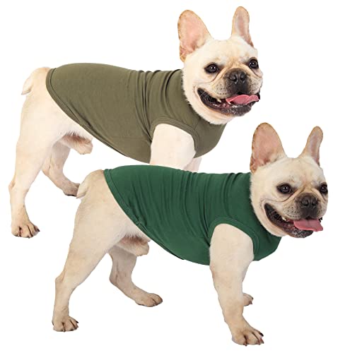 Dog Plain Shirts,Solid Dogs Clothes,Lightweight Stretchy Doggy Tee Shirt,Sleeveless Blank Puppy Chihuahua Cats Samll Costumes,Army & Deep Green S - color: Army & Deep Green, size: Small