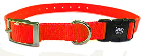 Sparky Pet Co - ECollar Replacement Strap - Double Buckle Dog Collar - Rugged Nylon - Adjustable - D Ring - Quick Release Metal Clasp - for Invisible Fence Systems - 3/4" x 21" - Neon Orange - color: Neon Orange, size: 3/4" Wide