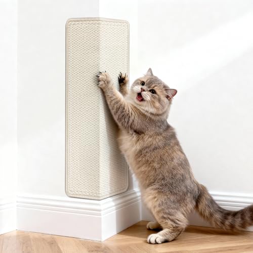 ENONCI Wall Corner Cat Scratcher | Cat Scratcher Wall Mounted with Faux Sisal & Carpet Pad, 23.6x11.8 Inch Furniture Protector for Indoor Cats to Protect Couches & Walls - color: Cream White, size: 23.6x11.8"