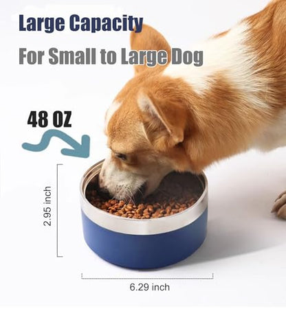 Dog Bowl, Dog Food Water Bowl with Non-Slip Rubber Base, Stainless Steel, Double Wall Small Medium Large Dogs, 32oz, Pack of 2 (Grey) - color: Grey