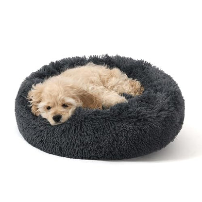 Calming Donut Dog Bed for Small to Medium Dogs & Cats - Plush Faux Fur Anti-Anxiety Pet Bed with Machine Washable Cover & Non-Slip Base - color: Dark gray, size: X-Small 15.7''
