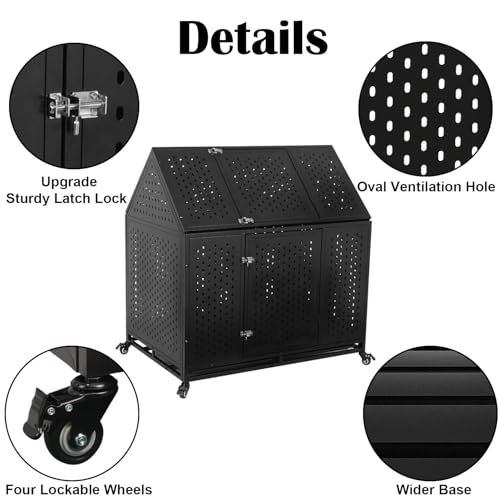 44 inch Heavy Duty Dog Crate with Wheels, Indestructible Escape-Proof Dog Kennel with Locking Latch and Double Door, Large XL Cage Indoor for Large and Medium Dog with Removable Tray - size: 43.3"L x 29.5"W x 46.1"H
