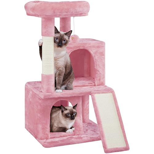 Yaheetech Cat Tree for Indoor Pets, 36in Tower Condo w/Extra Large Perch, Scratching Posts, Board, Dangling Ball, Play Structure for Kittens & Adult Cats, Pink - color: Pink, size: 36in