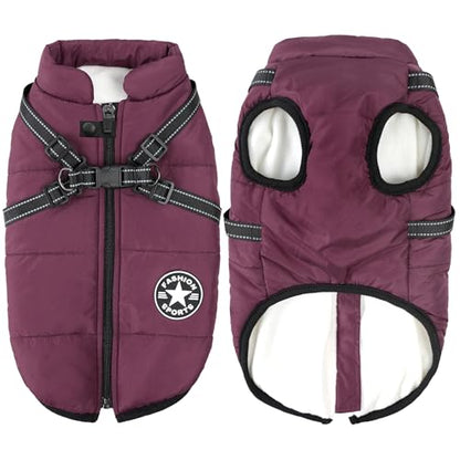 Dog Jackets Coat for Winter Windproof Waterproof Skiing Dog Vest Fleece Warm Chest Strap Belt Purple 4XL - color: Violet, size: XXXX-Large