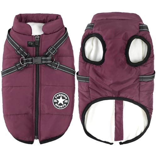 Dog Jackets Coat for Winter Windproof Waterproof Skiing Fleece Warm Dogs Vest with Chest Strap Belt Purple M - color: Violet, size: Medium