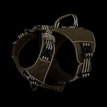 ICEFANG GN8 Tactical Dog Harness with 4X Metal Buckles for X-Large Sized Dogs,Reflective in Training Walking K9 Vest,No-Pull Front Leash Clip,Adjustable Pet Harness (Brown, X-Large (Pack of 1)) - color: Brown, size: X-Large (Pack of 1)