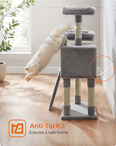 Feandrea Cat Tree, 45.3-Inch Cat Tower, Plush Condo with Scratching Post, Ramp, Perch, Spacious Cave, for Small Space, Light Gray UPCT141W01 - color: Light Gray