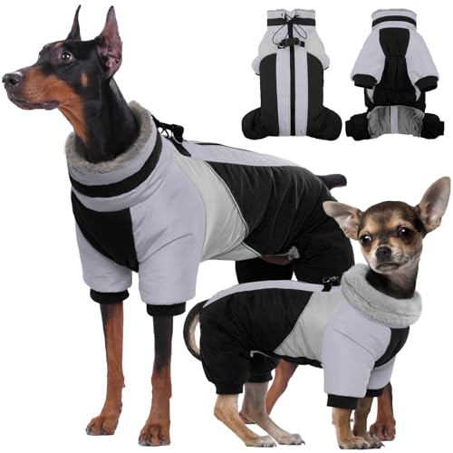 Kuoser Thick Dog Coat,Windproof Dog Jacket for Large Dogs, Warm Doggie Winter Coat Reflective Pet Cold Weather Coats with Zipper, Black XXL - color: Black, size: XXL (PRIORITIZE BACK LENGTH: 24'')