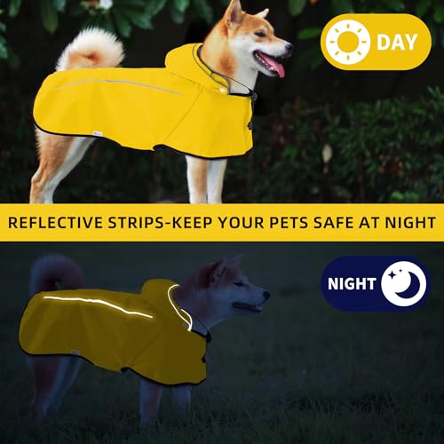 Mile High Life Dog Raincoat, Adjustable Waterproof Pet Rain Jacket, Reflective Hooded Poncho for Small Medium Large Dogs, Lightweight Breathable Pet Rain Coat (Yellow,XL Chest 31"-37") - color: Yellow, size: X-Large