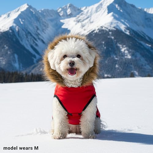 PAWNISAW Dog Winter Coat with Harness Built in, Warm Thick Plush Hooded Dog Snow Jacket for Cold Weather, Windproof Reflective Pet Clothes Outfit for Small, Medium, Large, XL & XXL Dogs Outdoor - color: Red