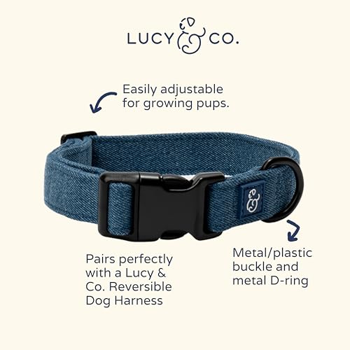 Lucy & Co. Dog Collar - Durable Lightweight Designer Collar for Pets - Adjustable Metal Safety Buckel. - Blue Denim - Small - color: Blue Jeans, size: Small