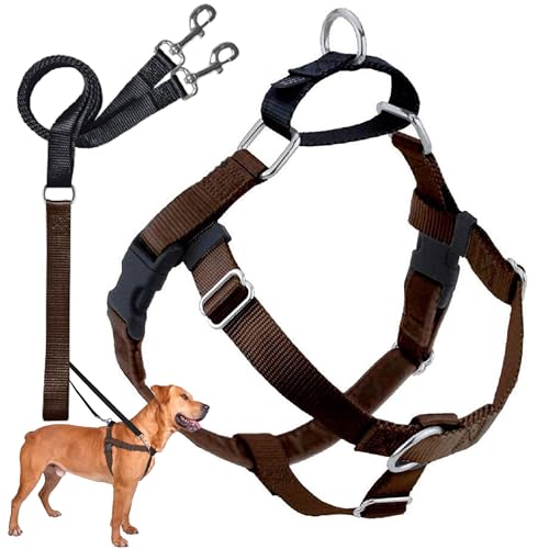 2 Hounds Design Freedom No Pull Dog Harness, Adjustable Harness and Leash Set, Easy Walking & Comfortable Control, Fits Small, Medium & Large Dogs, Solid Colors, Made in USA, 5/8" XS, Brown - color: Brown, size: XS (Chest 15"- 20")