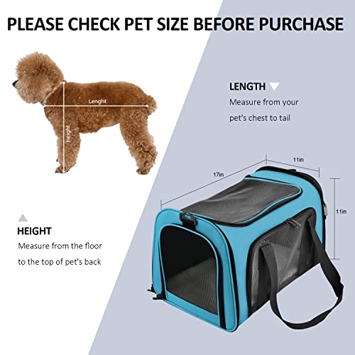 Henkelion Pet Carrier for Small Medium Cats Puppies up to 15 Lbs, Airline Approved Small Dog Travel Puppy Carrier Soft Sided, Collapsible - Blue - color: Blue, size: 17.0"L x 11.0"W x 11.0"H