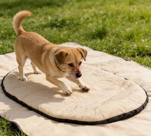 Portable Dog Travel Mat & Camping Pad, Foldable Dog Sleeping Mat with Carry Bag, Portable, Machine Washable Roll Up Pet Pad for All Breeds, Puppy, Outside, Car & Settle Mat, 33.46" x 27.26"