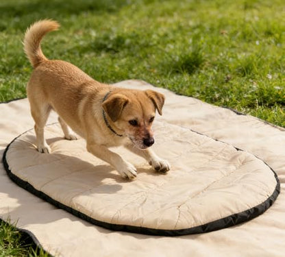 Portable Dog Travel Mat & Camping Pad, Foldable Dog Sleeping Mat with Carry Bag, Portable, Machine Washable Roll Up Pet Pad for All Breeds, Puppy, Outside, Car & Settle Mat, 33.46" x 27.26"