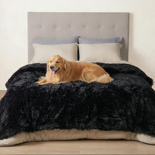 Bedsure Dog Blankets for Large Dogs, Waterproof Dog Blanket for Couch Protector and Bed Washable, Fuzzy Faux Fur Pet Throw Blanket for Senior Dogs, 60 x 80 inch, Twin Size, Black - color: Black, size: Xxl(60x80")