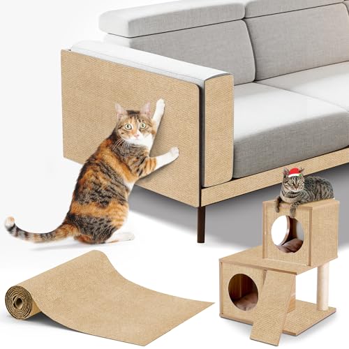 Cat Scratching mat Self-Adhesive, Trimmable Furniture Protector for Couch, Sofa, Wall & Cat Trees - Durable Scratch Pad with Nano Tape, DIY Climbing Carpet for Indoor Cats (Khaki, 23.6"x15.8") - color: Khaki, size: 23.6"x15.8"