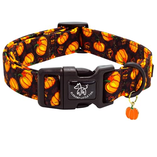 Elegant little tail Halloween Dog Collar, Pumpkin with Maple Leaf Print Fall Pet Collars Cotton Soft Sturdy Puppy Collars Holiday Female Adjustable Collar for X-Small Puppy - color: Fall-Black Pumpkin, size: X-Small (Pack of 1)