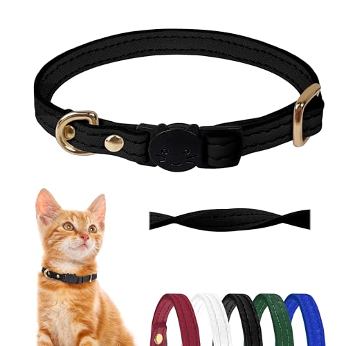 Cat Collar Breakaway with D-Ring and Safety Buckle, Adjustable, Soft Sheep Leather and Lightweight for Kittens and Small Pets (Neck Fit 7.5"-11", Black) - color: Black（7.5" - 11"）
