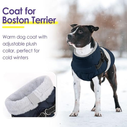Small Dog Coat with Harness Built in, Warm Dog Jacket Winter with Zipper On Back, Waterproof Pet Snow Jacket Snowsuit Pet Sweater Clothes for Puppy, Blue XS - color: Navy Blue, size: X-Small