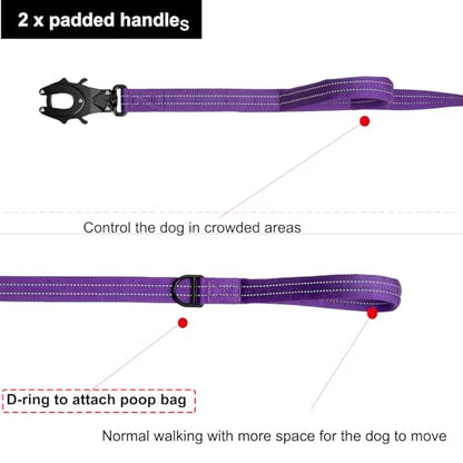 ICEFANG Relfective Dog Leash for Medium Large Dogs,K9 Training Walking Lead with Double Handle,Heavy Duty Auto-Lock Metal Clasp (6ft, Purple) - color: Purple, size: 6 ft (No bungee)