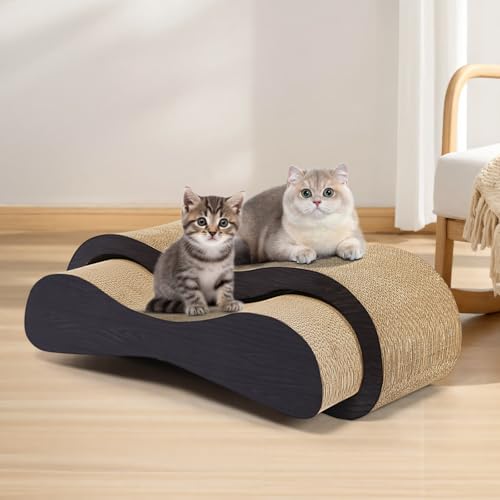 Simple Delxue 2 in 1 Large Cardboard Cat Scratcher Lounger，Cat Scratching Board for Indoor Cats,100% Recyclable&Reversible Horizontal Scratching Pads Prevents Furniture Damage,Brown - color: 2 IN 1 Large Brown Wood