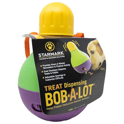 Starmark Bob-A-Lot Interactive Dog Pet Toy, Large, Yellow/Green/Purple - size: Large