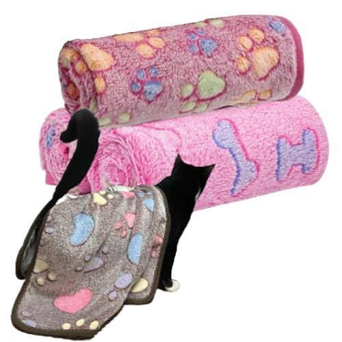Clairooo Cat Blankets for Small Cats, 3 Pack Kitten Blanket Cute Paw Print Pet Blanket for Cat, Kitten, Miniature Puppy, 24 x 16 inches (Pink) - color: Pink