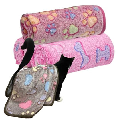Clairooo Cat Blankets for Small Cats, 3 Pack Kitten Blanket Cute Paw Print Pet Blanket for Cat, Kitten, Miniature Puppy, 24 x 16 inches (Pink) - color: Pink