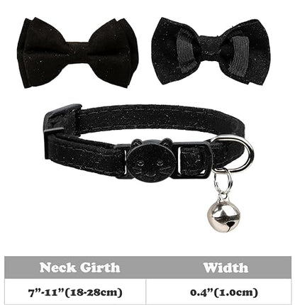 Love Dream Cat Collar Breakaway with Bow Tie and Bells - 2 Pack Velvet Girl Boy Kitty Safety Kitten Collars with Removable Bowtie for Cats Kittens, Black & Red - color: Black & Red