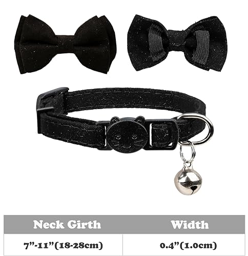 Love Dream Cat Collar Breakaway with Bow Tie and Bells - 2 Pack Velvet Girl Boy Kitty Safety Kitten Collars with Removable Bowtie for Cats Kittens, Red & Purple - color: Red & Purple