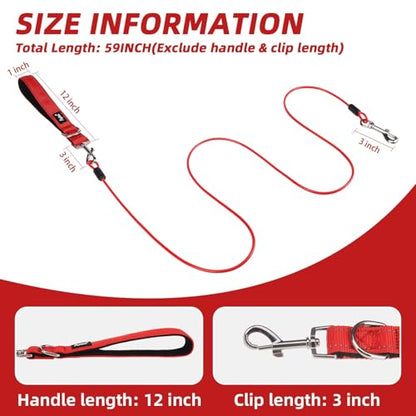 PUPTECK Chew Proof Dog Leash with Detachable Short Leashes Padded Handle Reflective, Heavy Duty Steel Cable Lead for Small Medium Large Dogs Training Walking, Red 4.9ft - color: Red