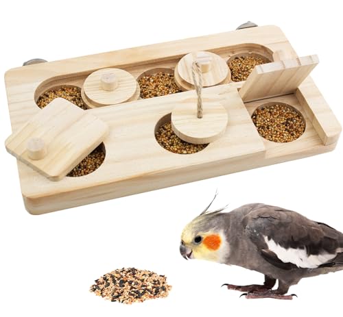 FlidRunest Wooden Bird Foraging Toys, Interactive Bird Foraging Toys Puzzle for Cage, Parakeet Training Intelligence Enrichment Toys, Parrot Cage Slow Feeder for Parakeet, Cockatiel, Sun Conures - size: Large