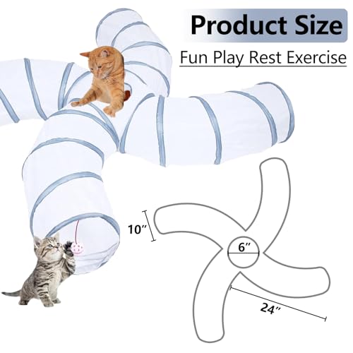 EGETOTA Cat Tunnel for Indoor Cats Large, with Play Ball S-Shape 4 Way Collapsible Interactive Peek Hole Pet Tube Toys, Puppy, Kitty, Kitten, Rabbit (S4 - White & Grey) - color: S4 - White & Grey